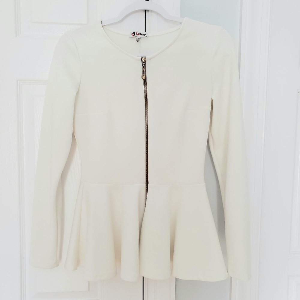 Ruffled Hem Zippered Long Sleeve Blouse